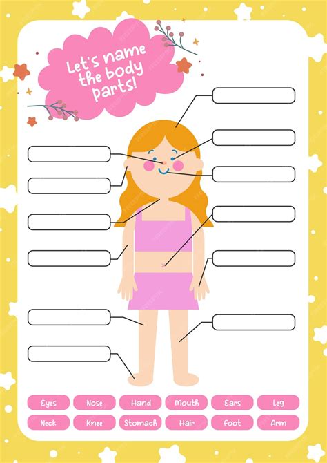 Premium Vector | Flat design vector Kids worksheet name the body parts ...