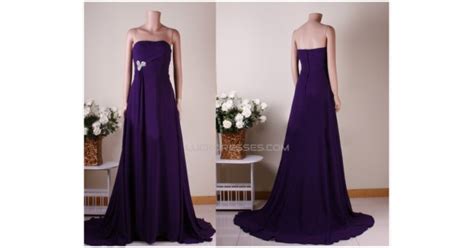 A Line Strapless Long Purple Chiffon Prom Evening Bridesmaid Dresses