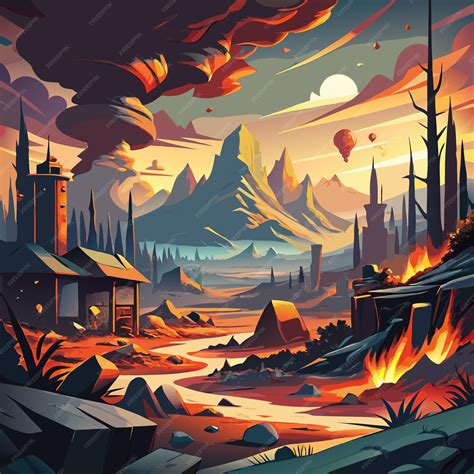 A painting of a mountain landscape with a firehouse and a firehouse