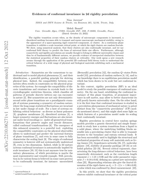 PDF Evidences Of Conformal Invariance In 2d Rigidity Percolation