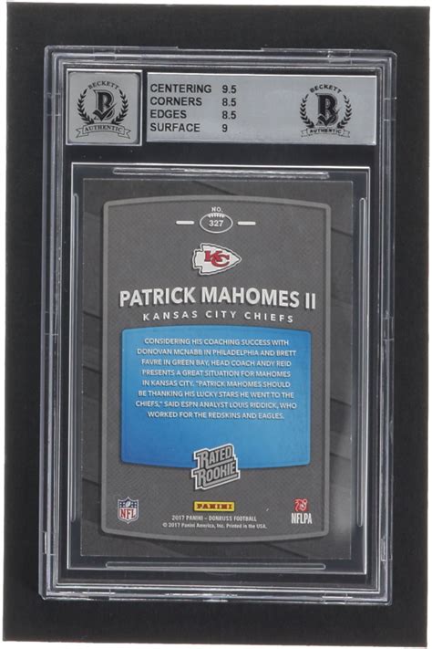 Patrick Mahomes II Signed 2017 Donruss 327 RR RC BAS 8 5 Autograph