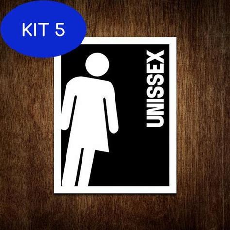 Kit 5 Placa Banheiro Sinalização Masculino Feminino Unissex Sinalizo