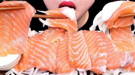 Asmr Salmon Sashimi 연어회 리얼사운드 먹방 Eating Sound Mukbang Youtube