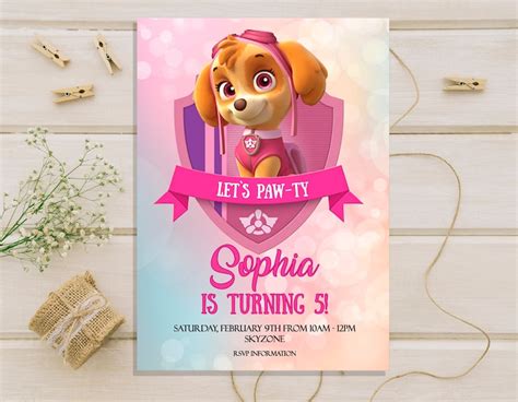 Skye Paw Patrol Birthday Invitation Paw Patrol Invitations Etsy