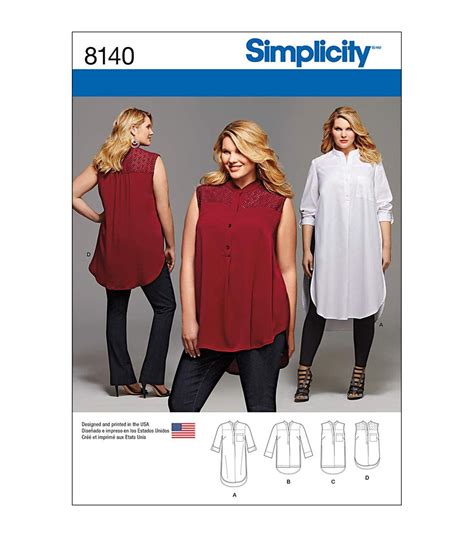 Simplicity Pattern Plus Size Shirt With Length Sleeve Variations