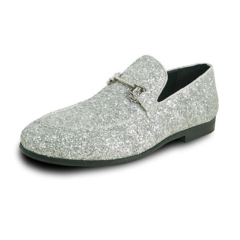 silver   glitter effect modern dress loafer promsilver