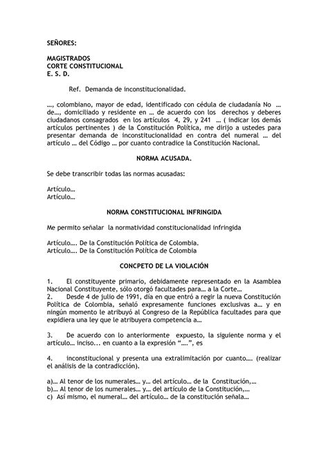 Demanda De Inconstitucionalidad Se Ores Magistrados Corte