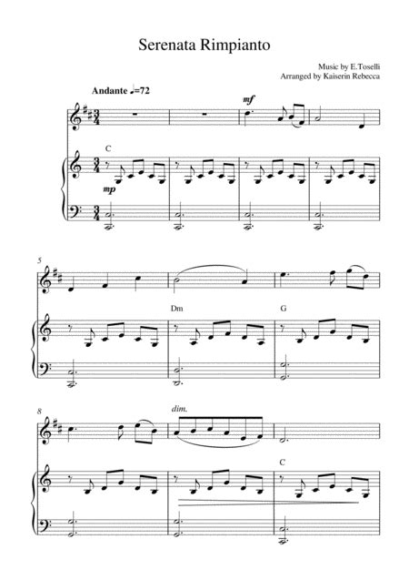 Serenata Rimpianto Op6 No1 Arr Kaiserin Rebecca Sheet Music E