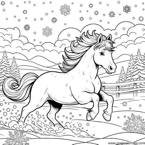 Coloriage Cheval Au Galop Dans La Neige