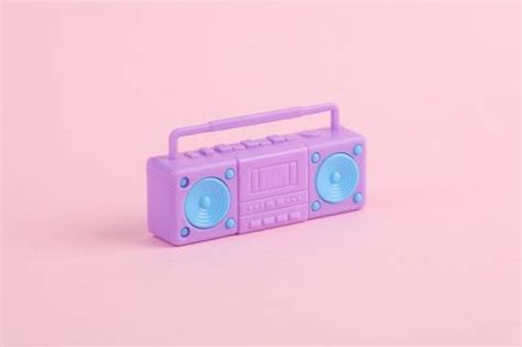 Plastic miniature boombox audio player on pink background in 2023 ...