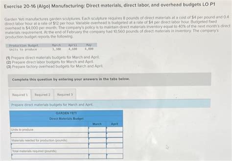 Solved Exercise Algo Manufacturing Direct Chegg