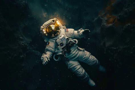 Astronaut Explores Outer Dark Space Premium AI Generated Image