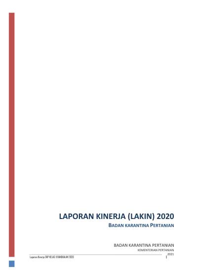 LAPORAN KINERJA LAKIN 2020 BADAN KARANTINA PERTANIAN KEMENTERIAN