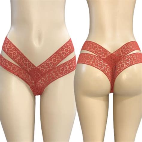 Victorias Secret Very Sexy Cut Out Lace Strappy Cheeky Panty Rust