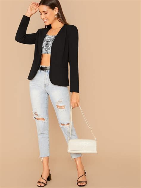 Shein Privé Open Front Solid Blazer Shein Uk