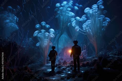 Bioluminescent Night Dive: Divers surrounded by the soft glow of ...