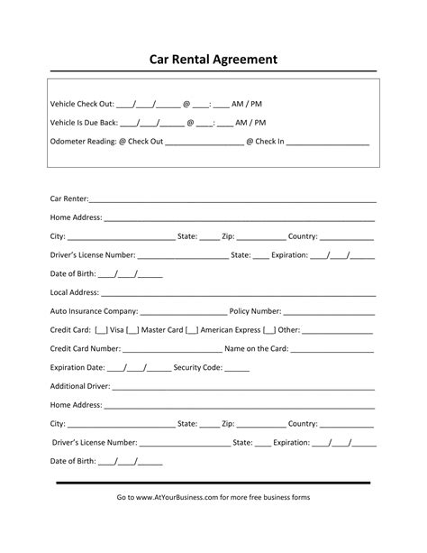 Car Rental Agreement Template