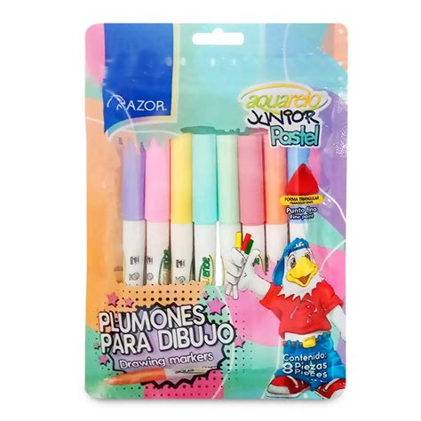 MARCADOR AQUARELO JUNIOR PASTEL C 8 2928P Atado De 2 Pzas Super Papelera