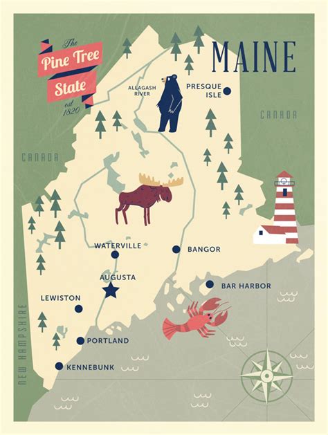 Maine Map the Pine Tree State Map Original Maine Map - Etsy