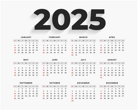 Simple 2025 Monthly English Calendar Template For New Year Event