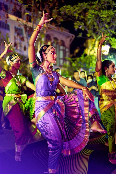 Indian Classical dancers putting up a traditional Indian dance show for the Night Festival at ...