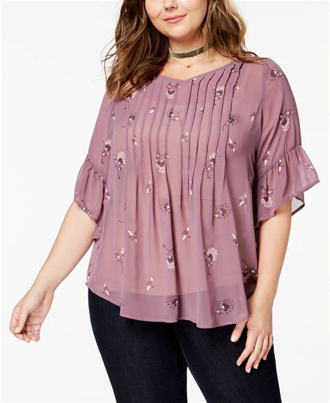 Style And Co Plus Size Blooming Printed Pintuck Blouse Created For Macy