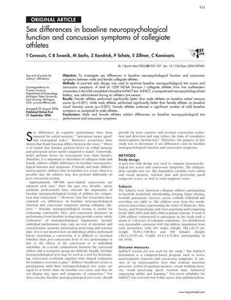 Pdf Sex Differences In Baseline Neuropsychological Function And