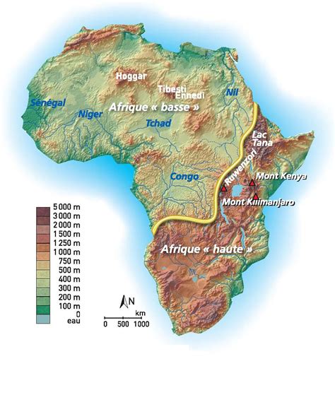 carte du relief de l afrique avec légende