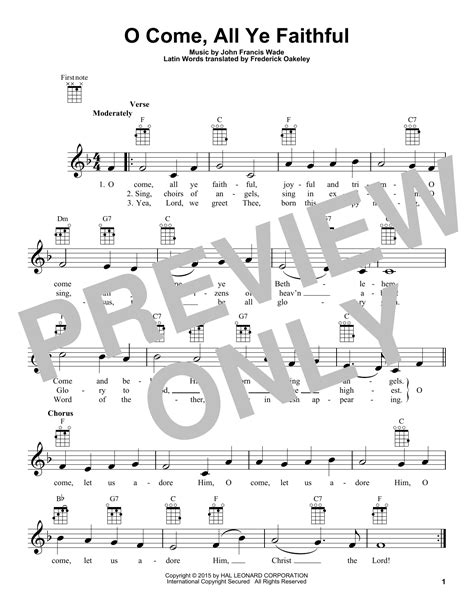 O Come All Ye Faithful Ukulele Print Sheet Music Now