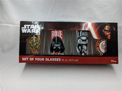 Set Of 4 Star Wars 16 Oz Collector Drinking Glasses In Box By Disney