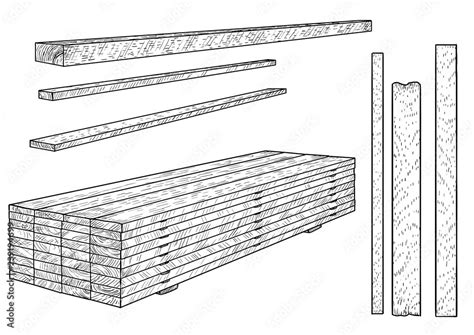 Wooden Boards Planks Illustration Drawing Engraving Ink Line Art