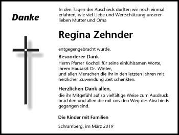 Traueranzeigen von Regina Zehnder Schwarzwälder Bote Trauer