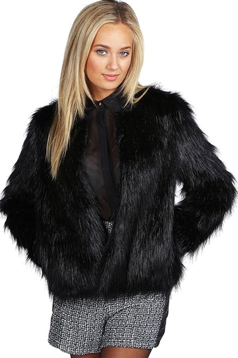 Ladies Jackets Womens Faux Fur Winter Coat Black Evening Jacket Lined