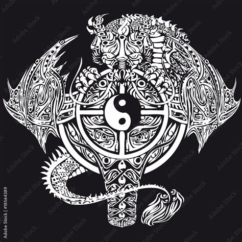 Vector Illustration Tattoo Design White In Black Stock Vector Adobe