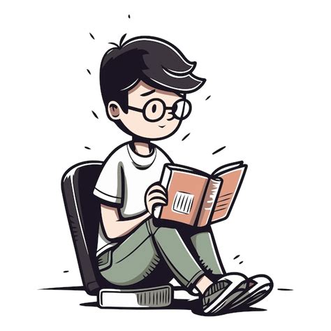 Premium Vector Young Man Reading A Book Sitting On A Chair