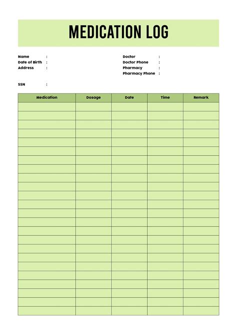 Free Medication Log Template - Printable Templates