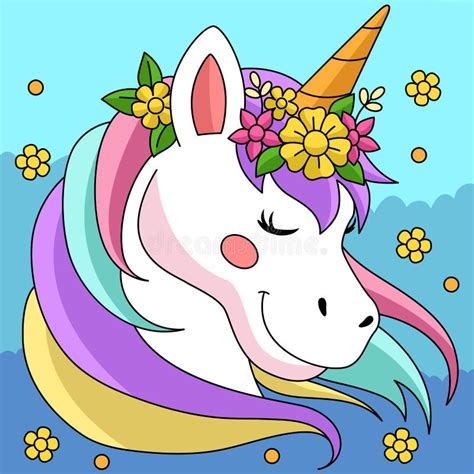 Unicorn With Flower Cartoon Colored Clipart Stock Vector Illustration