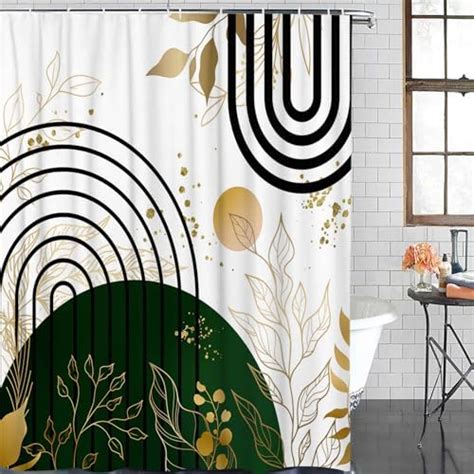 Cosybright Green Black Gold Boho Shower Curtain Abstract