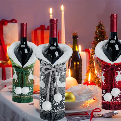 Aihimol Christmas Sweater Wine Bottle Covers Plaid Wine Bottle Clothes Cloth Wine Bottle Dress