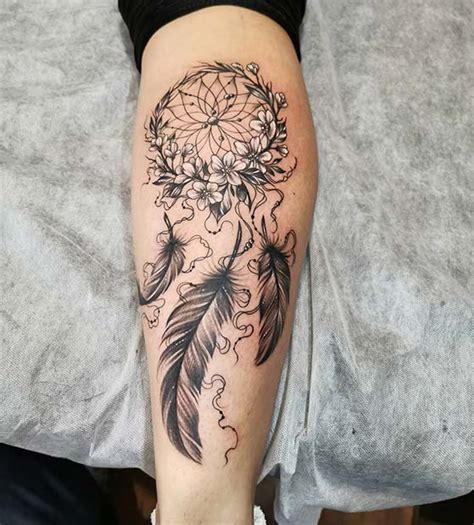 34 Dream Catcher With Flowers Tattoo