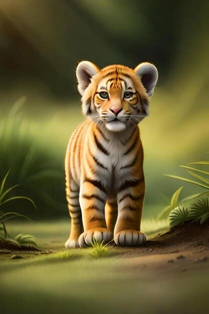 Premium AI Image | The majestic small and adorable natural tiger cub