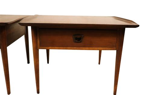 Pair Bassett Mid Century Danish Inspired Walnut Side End Tables Mary Kay S Furniture