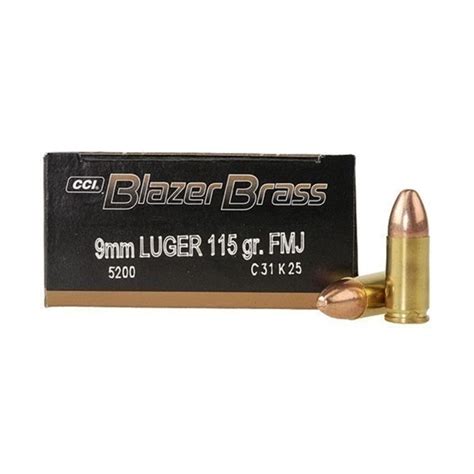 Cci 9mm Blazer Brass 115 Gr Fmj Cci5200 50 Per Box