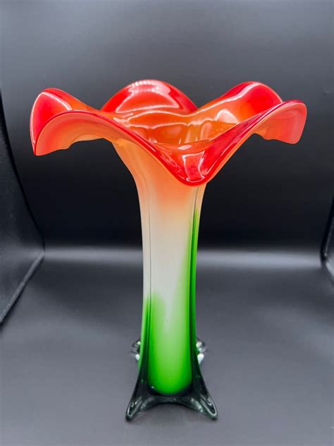 Large Murano Or Venetian Styled Glass Trumpet Morning Glory Vase Etsy