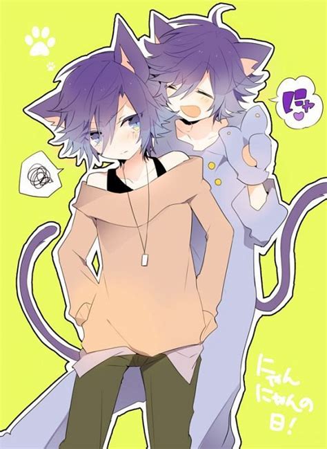 Neko Boy Hugs Purple Hair Hoodie Neko Boy Anime Neko Anime