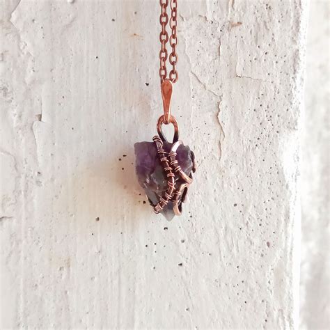 Raw Amethyst Men Crystal Necklace Wire Wrapped Pendant Etsy