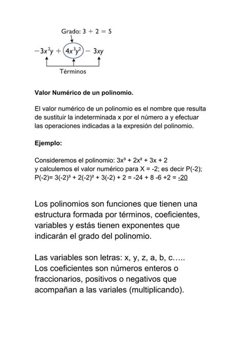 Valor Numérico De Un Polinomio Pdf