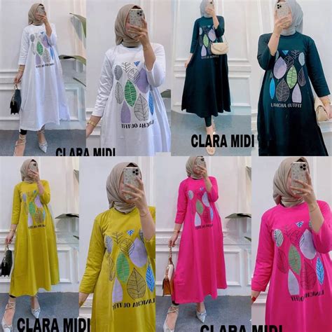 Jual CLARA MIDI DRESS BAHAN KAOS KATUN COMBED 24s MOTIF POLOS APLIKASI