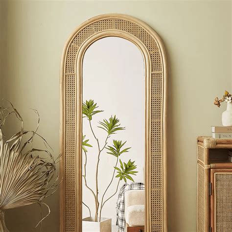 Boho Full Length Mirror Rattan Frame Default Title CharmyDecor