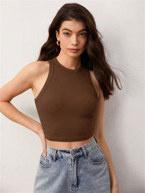 Shein Basics Sólido Top Tank Crop Shein Brasil